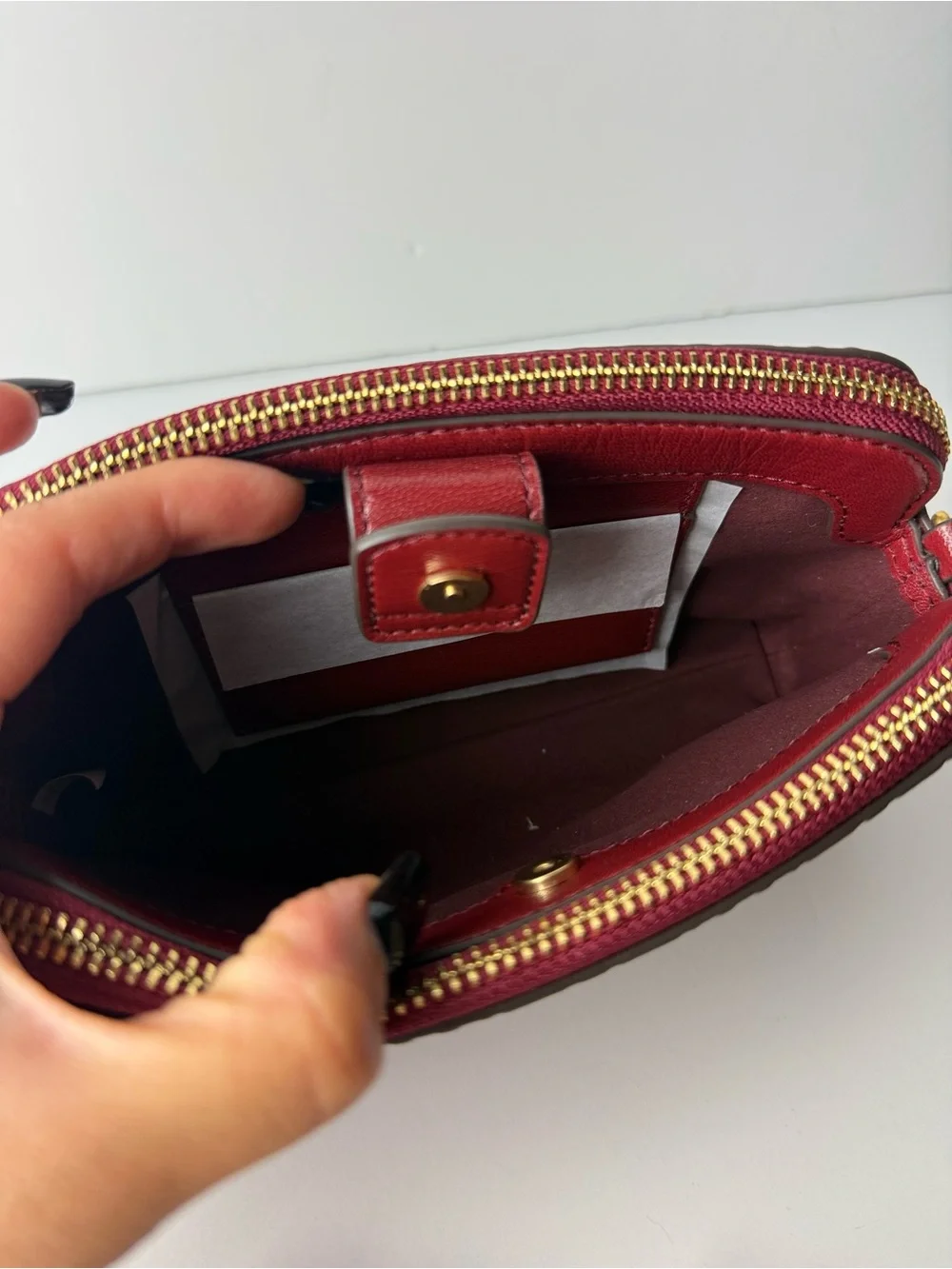 Tory Burch T Monogram Leather Double-Zip Mini Bag Juneberry Red Gold Hardware